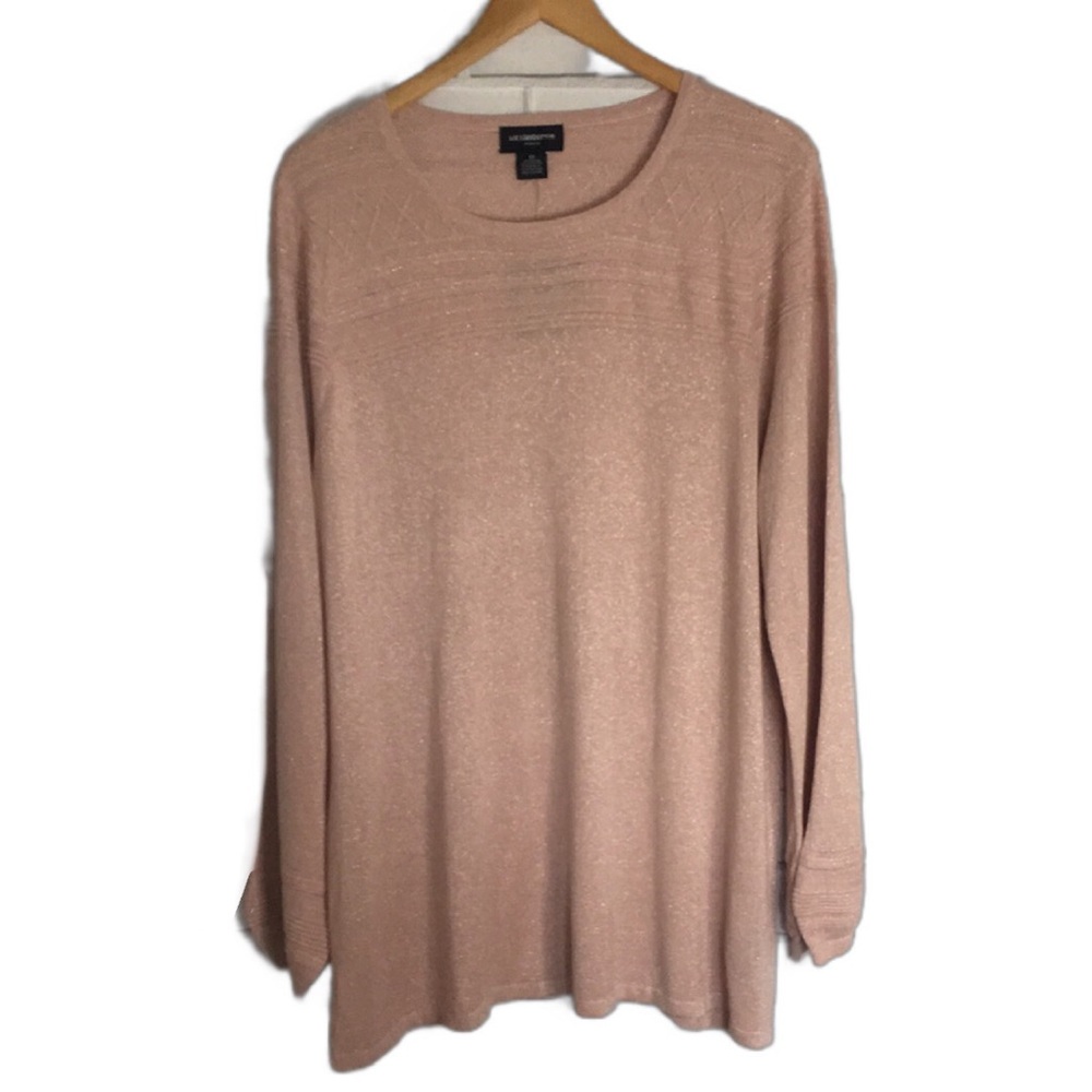 NWT Liz Claiborne Pink Metallic Long Sleeve Round Neck Pullover Sweater Size 2X